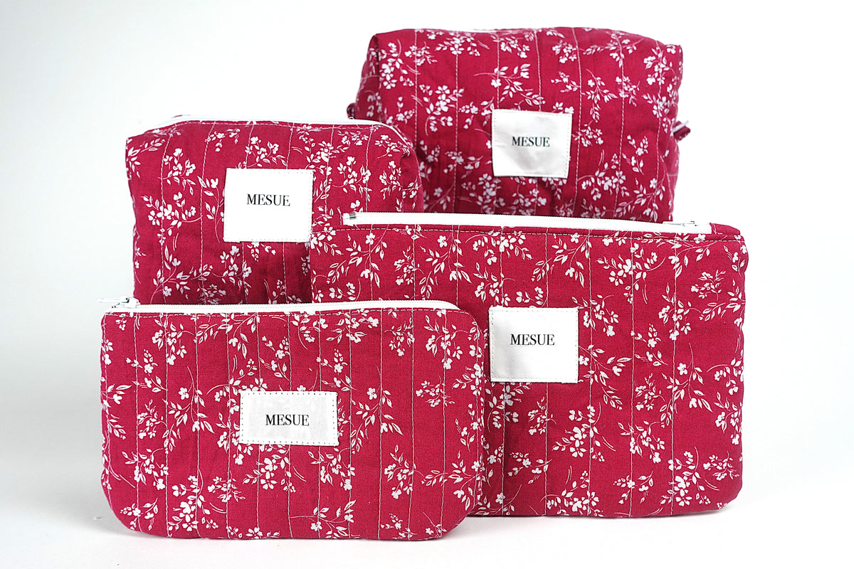 Handmade Toiletry Bag and Pouch Bundle - Red Floral