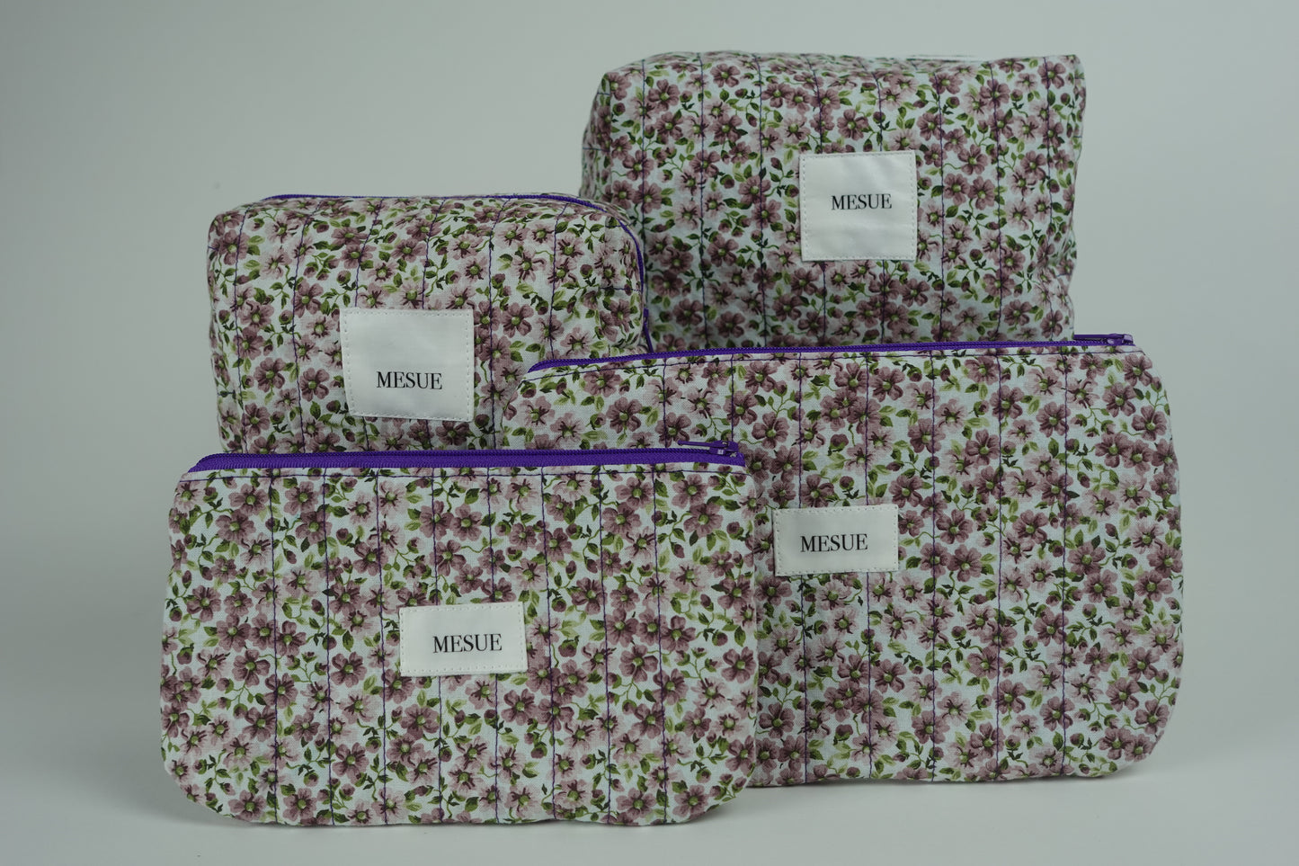Handmade Toiletry Bag and Pouch Bundle - Purple Floral