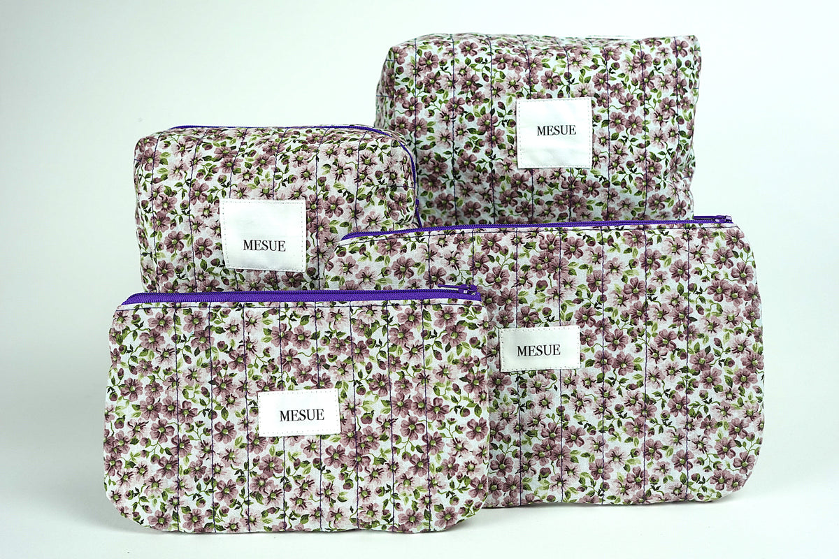 Handmade Toiletry Bag and Pouch Bundle - Purple Floral