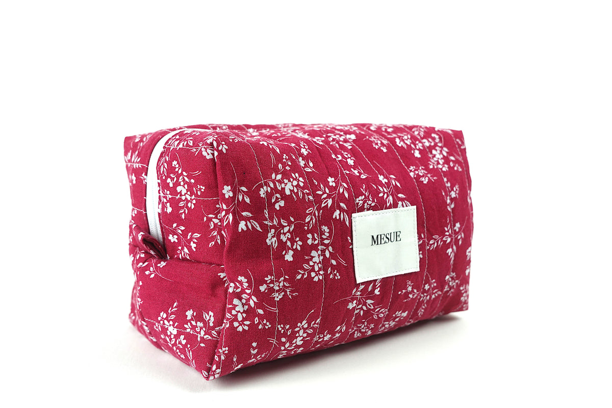 Handmade Floral Makeup Bag - Red Large