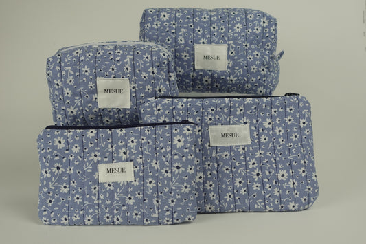 Handmade Toiletry Bag and Pouch Bundle - Blue Floral