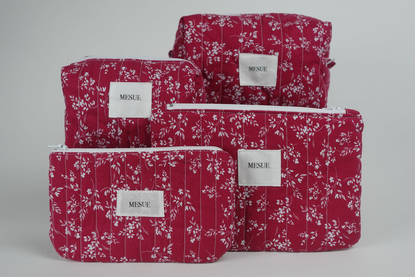 Handmade Toiletry Bag and Pouch Bundle - Red Floral