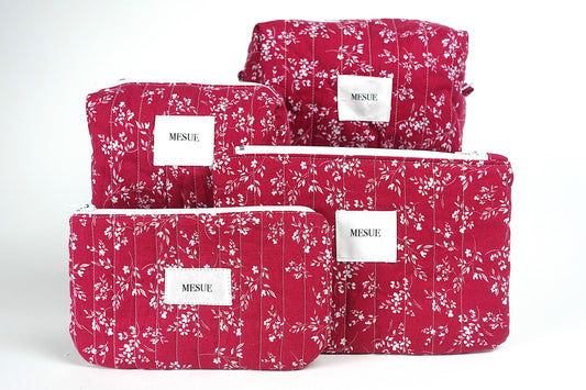 Handmade Toiletry Bag and Pouch Bundle - Red Floral
