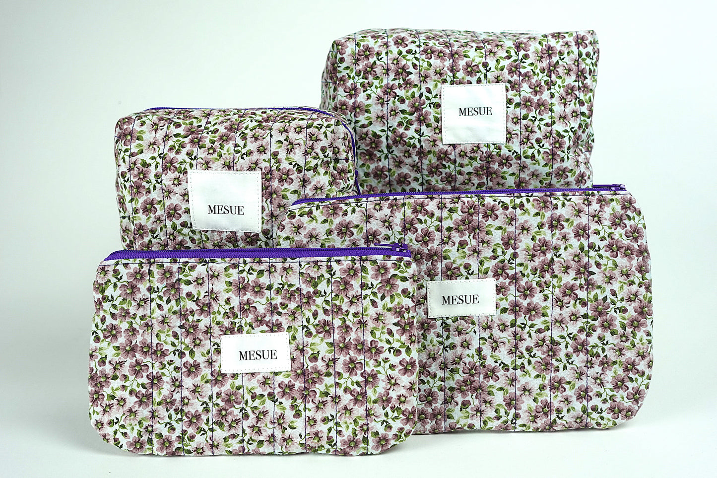 Handmade Toiletry Bag and Pouch Bundle - Purple Floral