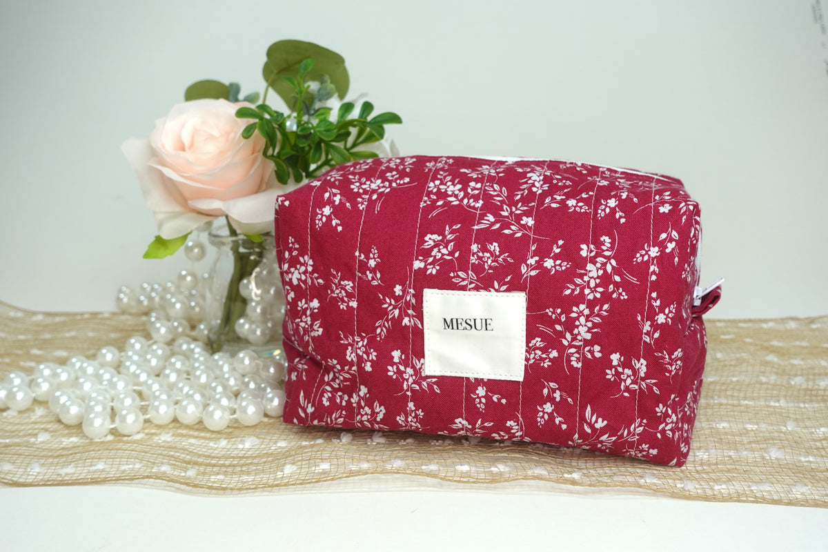 Handmade Floral Makeup Bag - Red Large
