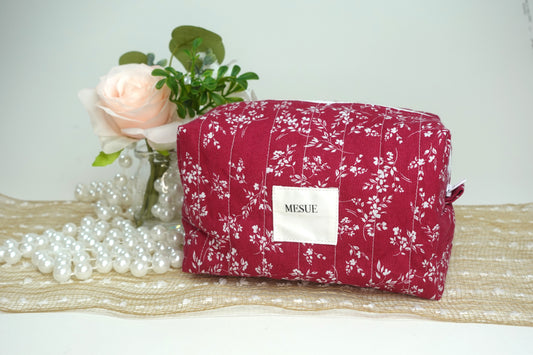 Handmade Floral Makeup Bag - Red Large