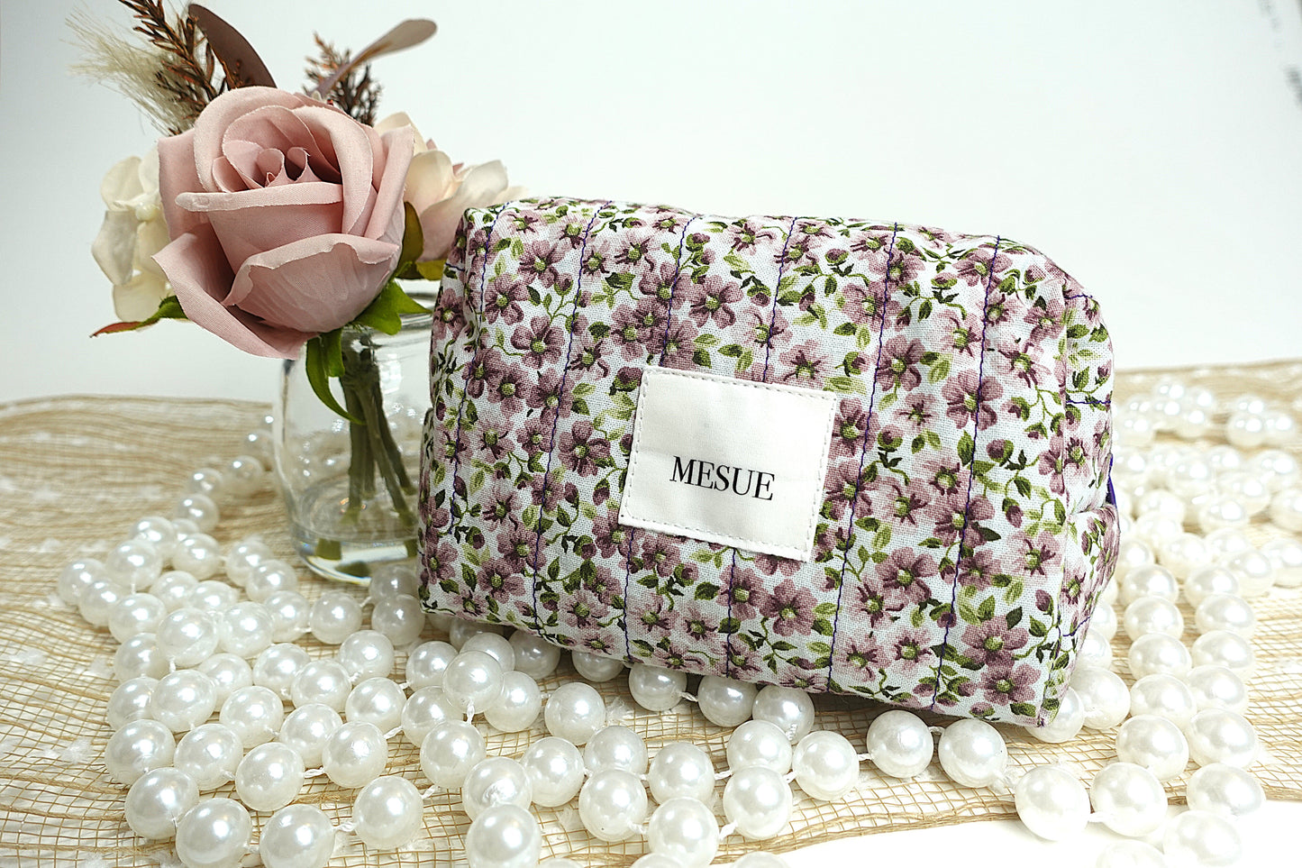 Handmade Makeup Bag - Purple Florals (Small)