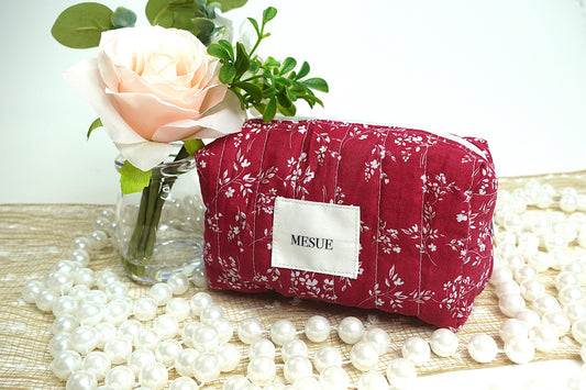 Handmade Floral Makeup Bag - Red Floral (Small)